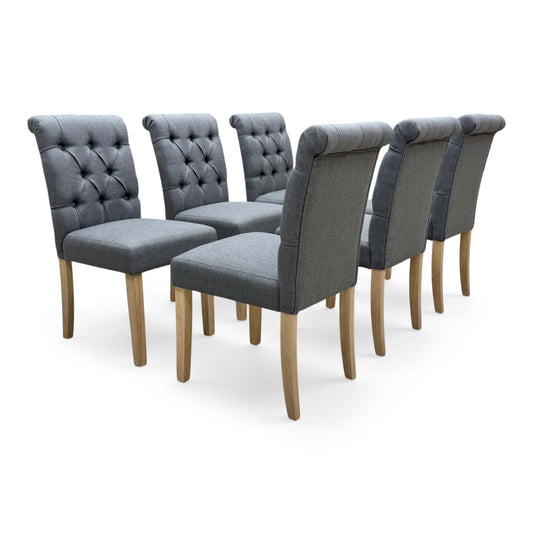 'Lewis' Anthracite Grey Fabric Set of 6 Button Back Dining Chairs - product photo 4
