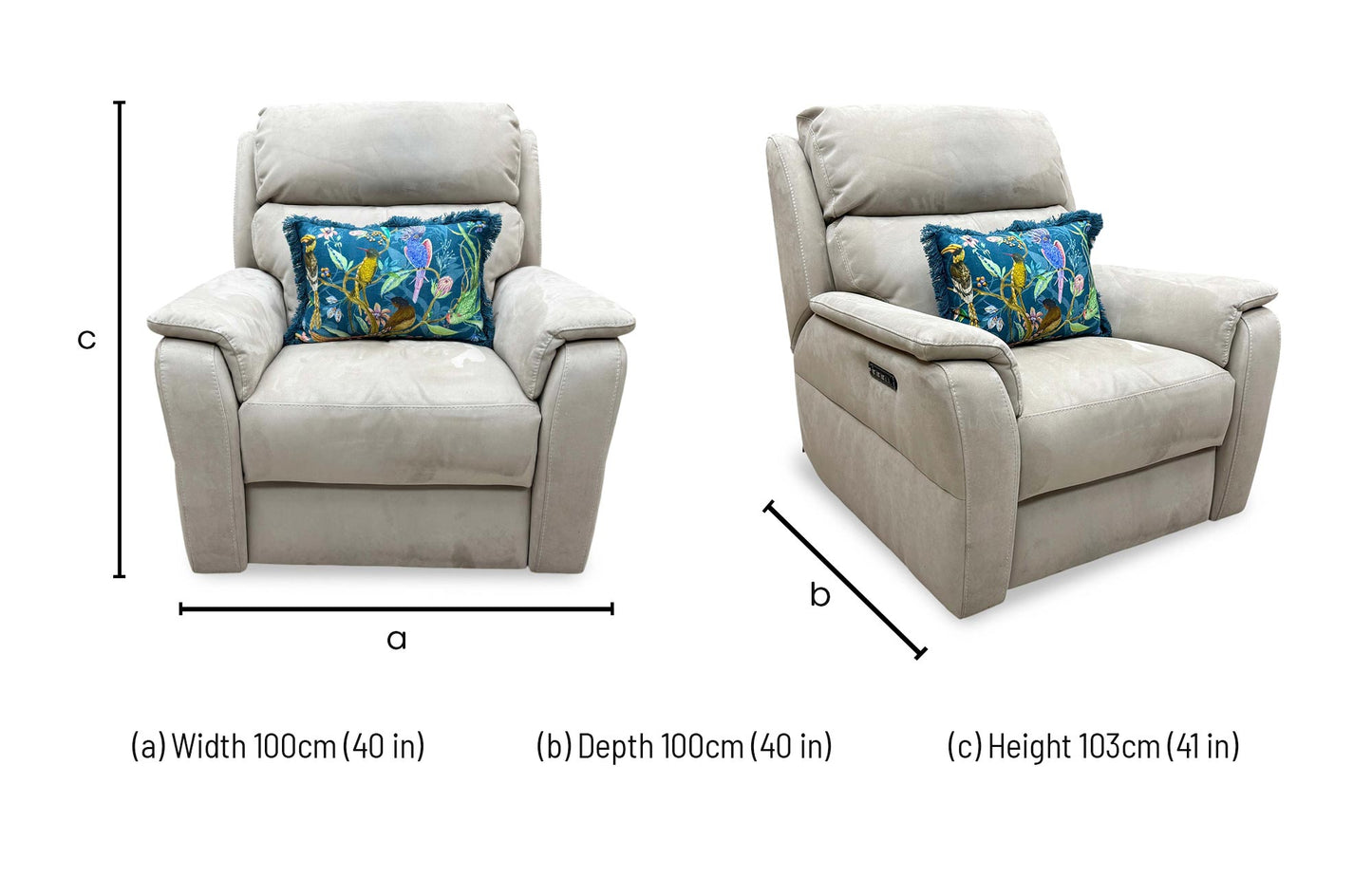 Nicoletti ‘Vito’ Flambe Visone Taupe Fabric Power Recliner Chair with Power Headrest and Power Lumbar