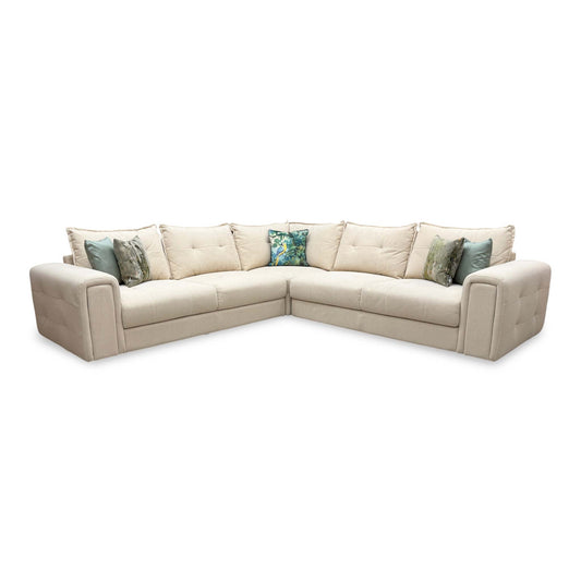 ‘Goliath’ Oxford Latte Fabric Large Corner Sofa with Storage Drawers