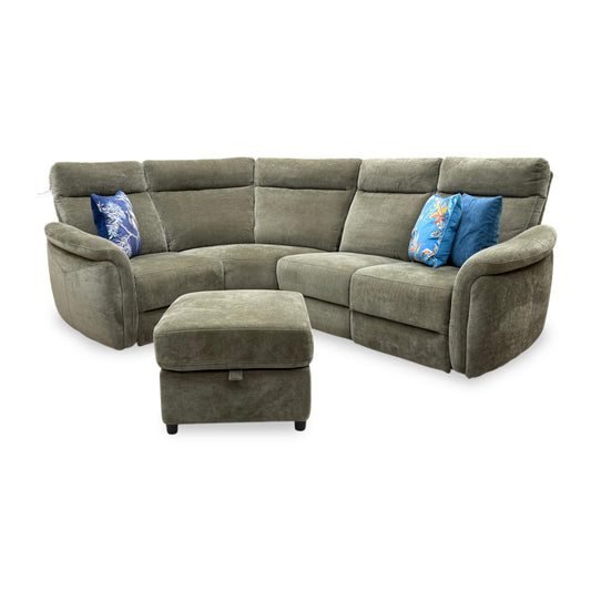 ‘Dublin’ Bianca Olive Green Fabric Right Hand Facing Corner Sofa + Storage Footstool