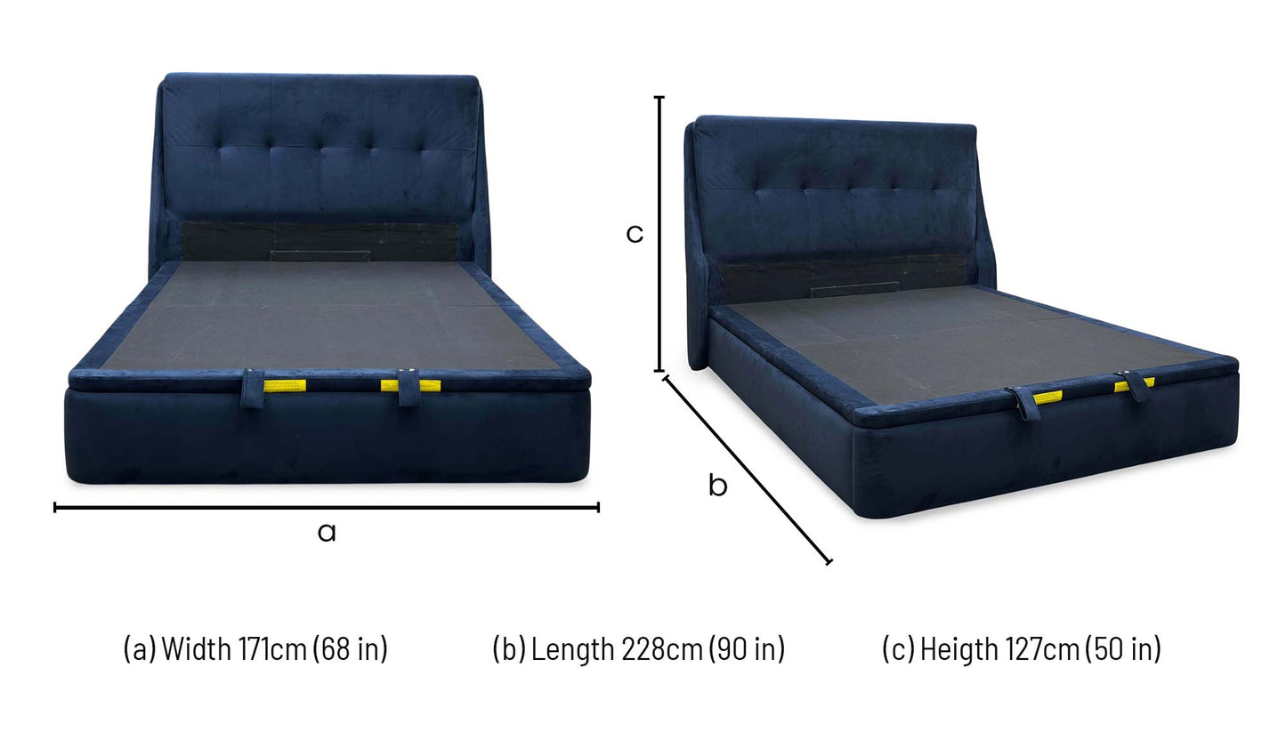‘Zanetti’ Tiffany Deep Blue Fabric End Lift Ottoman Bed Frame - King