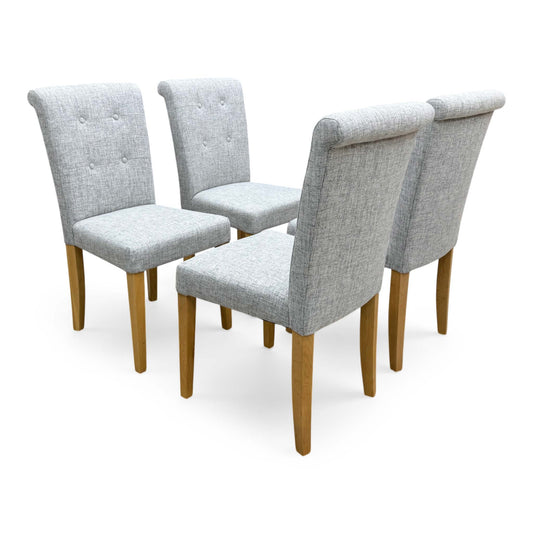 Furnitureland ‘Augusta’ Mist Grey Fabric Set of 4 Roll Back Upholstered Dining Chairs