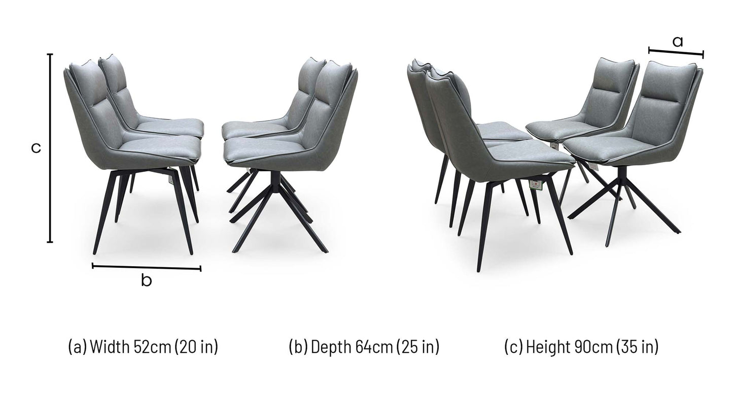 ‘Catalina’ Dark Grey Faux Leather Set of 4 Swivel Dining Chairs