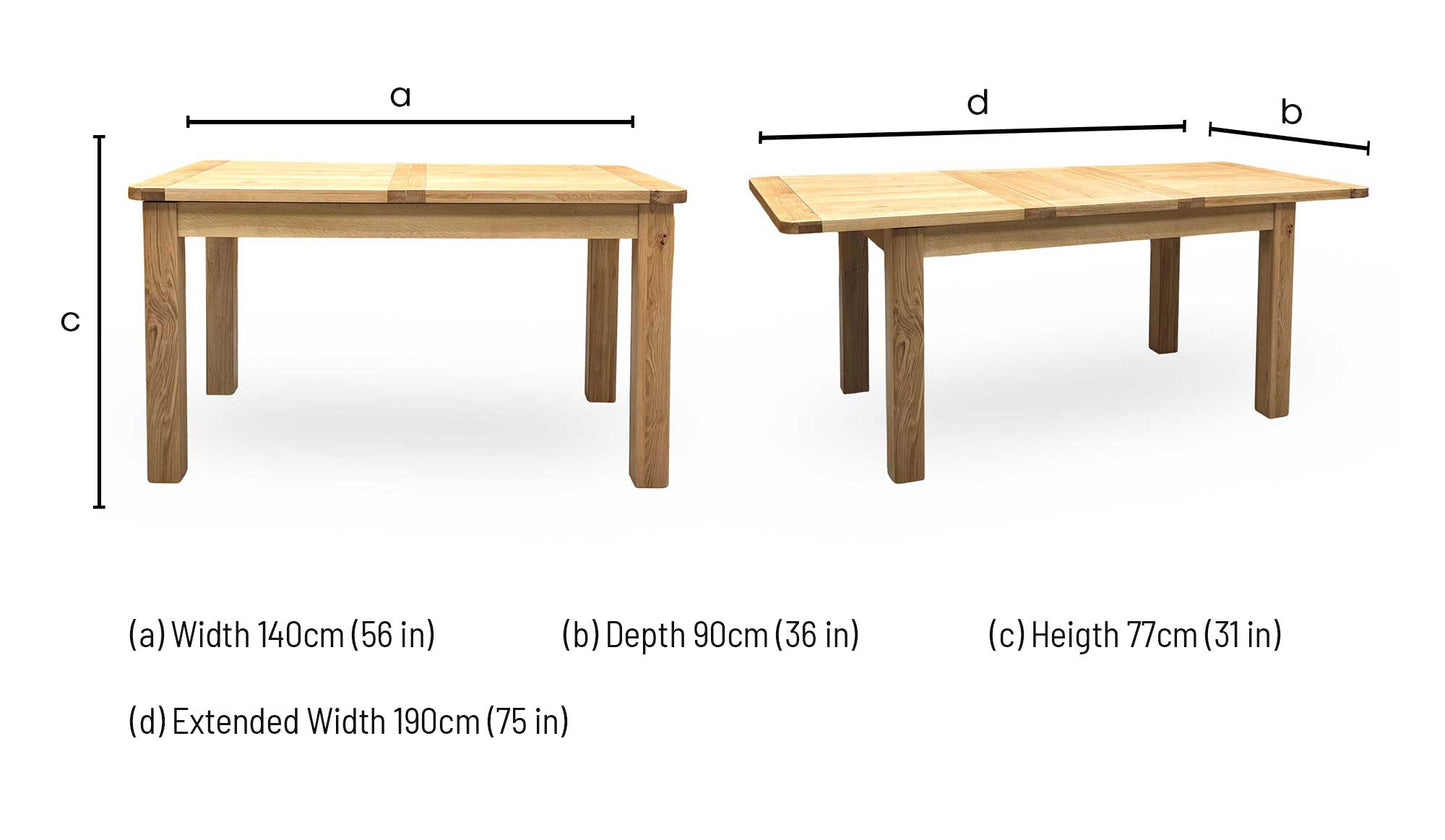 Furnitureland ‘Augusta’ Solid Oak Small Rectangular Extending Dining Table