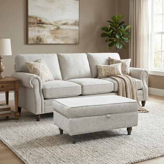 ‘Oyster Bay’ Enzo Cream Fabric Storage Footstool
