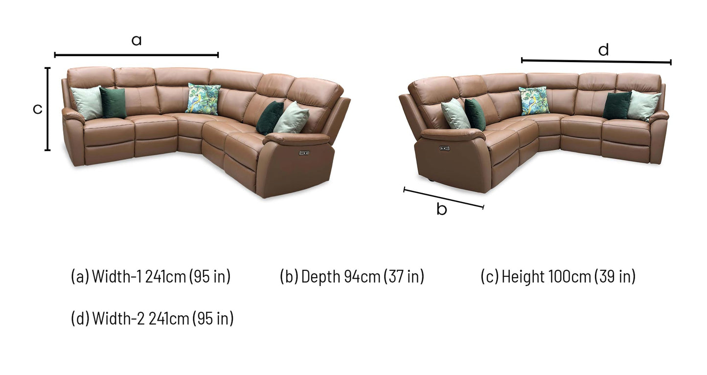 ‘Kingsmere' Tan Brown Leather Power Recliner Corner Sofa