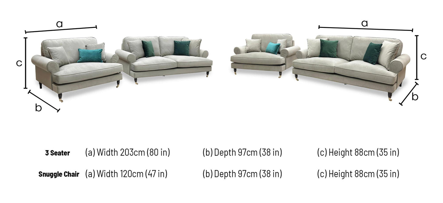 ‘Coast’ Mink Fabric 3 Seater Sofa + Snuggle Chair