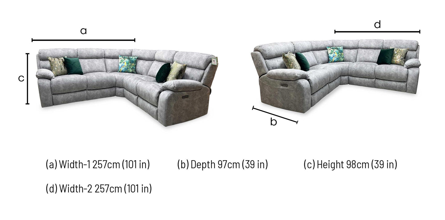 ‘Moreno’ Bfa-Bnn-R28 Grey Fabric Large Power Recliner Corner Sofa with Power Headrests