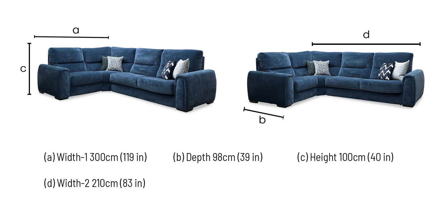 ‘Flex’ Fab-Can-R330 Steel Blue Fabric Small Corner Sofa Bed with Storage Arm