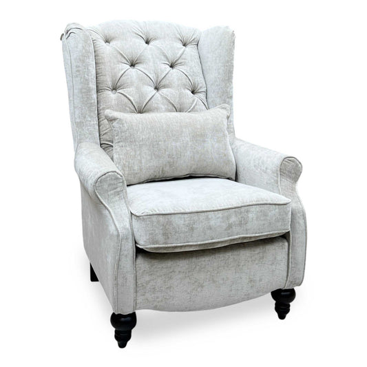 ‘Shirley’ Taupe and Grey Combination Checkered Pattern Fabric Buttoned Back Accent Chair