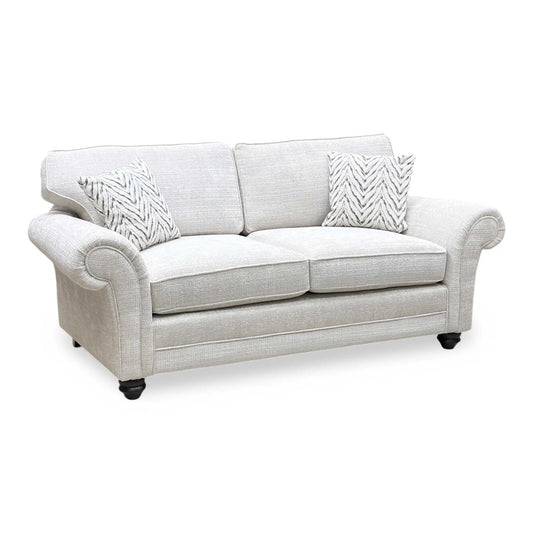 Full View ‘Clara’ contemporary 3-seater stationary sofa, beautifully upholstered in high-grade Beige woven fabric with a sleek modern design.