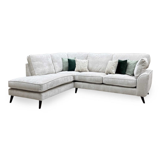 ‘Theodore’ Celine Ghost White Fabric Left Hand Facing Chaise End Sofa
