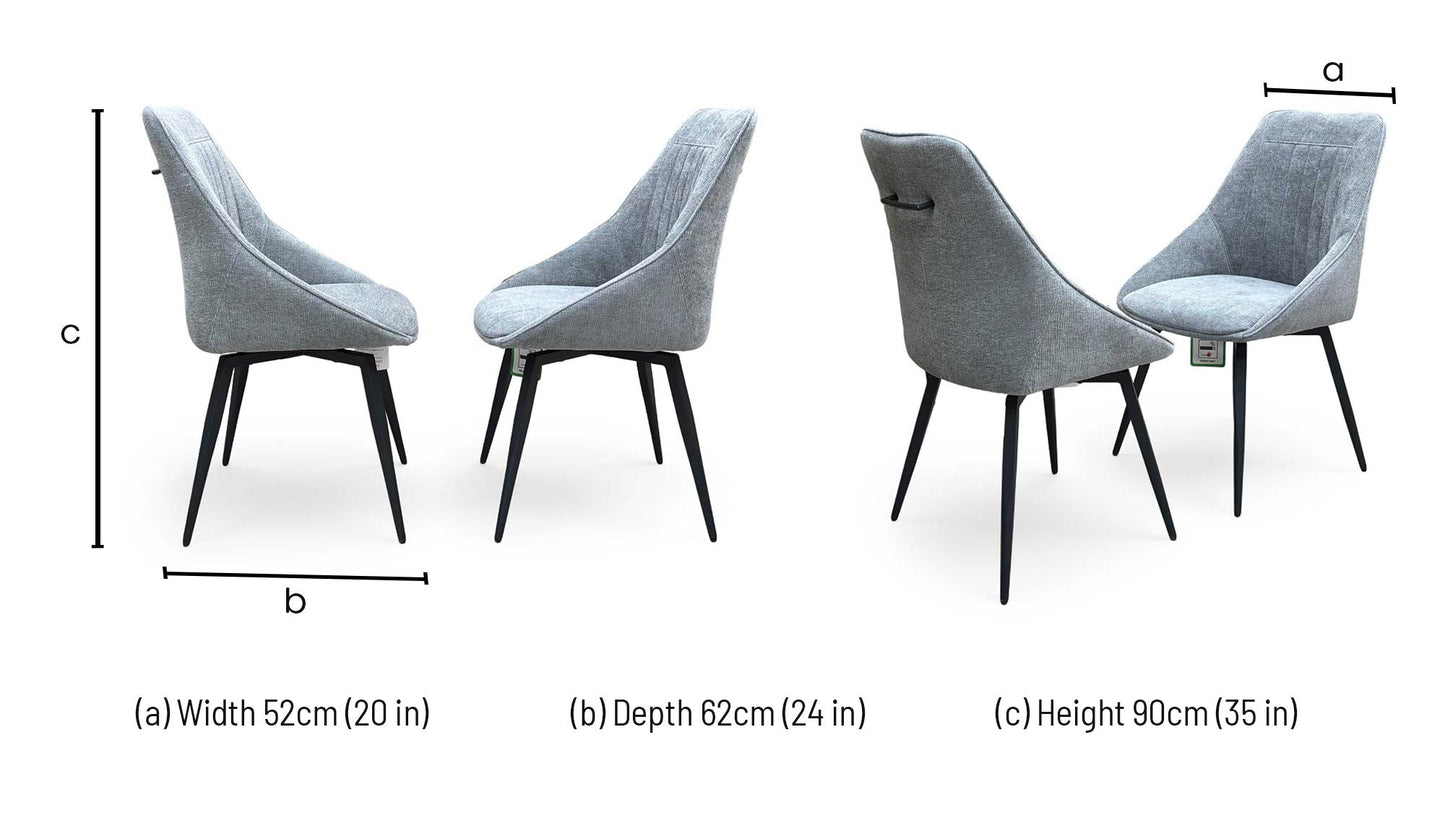'Crete' Dark Grey Fabric Swivel Dining Chairs - Set of 2