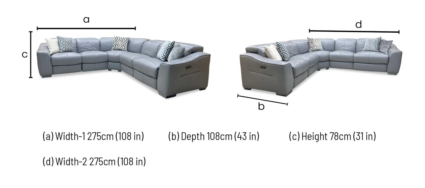 World of Leather ‘Xavier’ Nc-435e Sleet Grey Leather Power Recliner Large Corner Sofa with Power Headrests