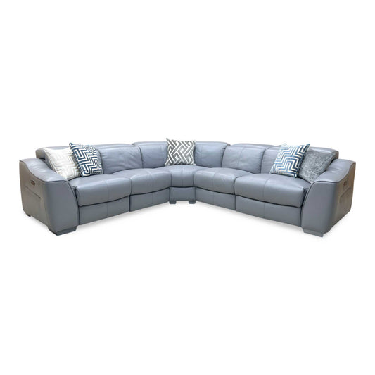World of Leather ‘Xavier’ Nc-435e Sleet Grey Leather Power Recliner Large Corner Sofa with Power Headrests