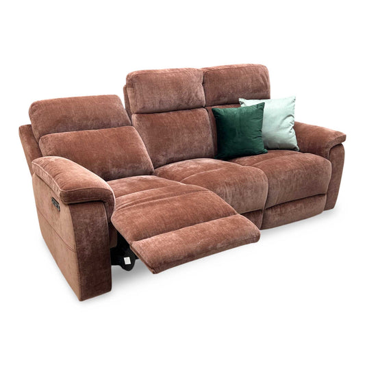 ‘Raven' Manhattan Burnt Sienna Fabric 3 Seater Power Recliner Sofa