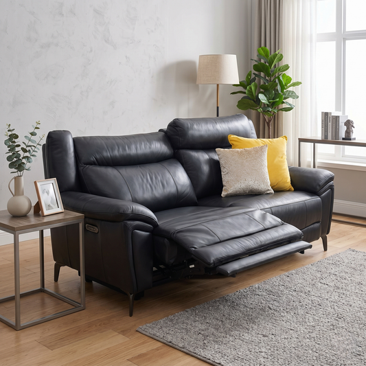‘Panache' Navy Blue Cat-40_24 Leather 3 Seater Power Recliner Sofa with Power Headrests