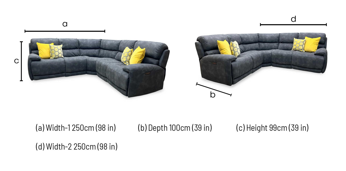 ‘Link’ Bfa-Bey-RR23 Charcoal Grey Fabric Large Power Recliner Corner Sofa with Power Headrests