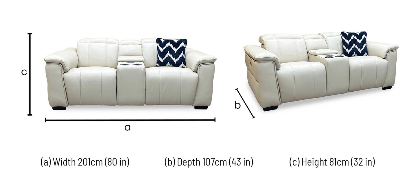 ‘Inca’ Cat-60_05 Bone China Cream Leather 2 Seater Power Recliner Sofa with Pop Up Light Console and Power Headrests