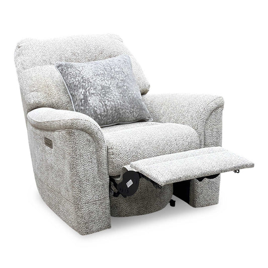 Parker Knoll ‘Hudson 23’ Ida Stone 006035-0055 Fabric Power Recliner Chair with Power Headrest and Power Lumbar