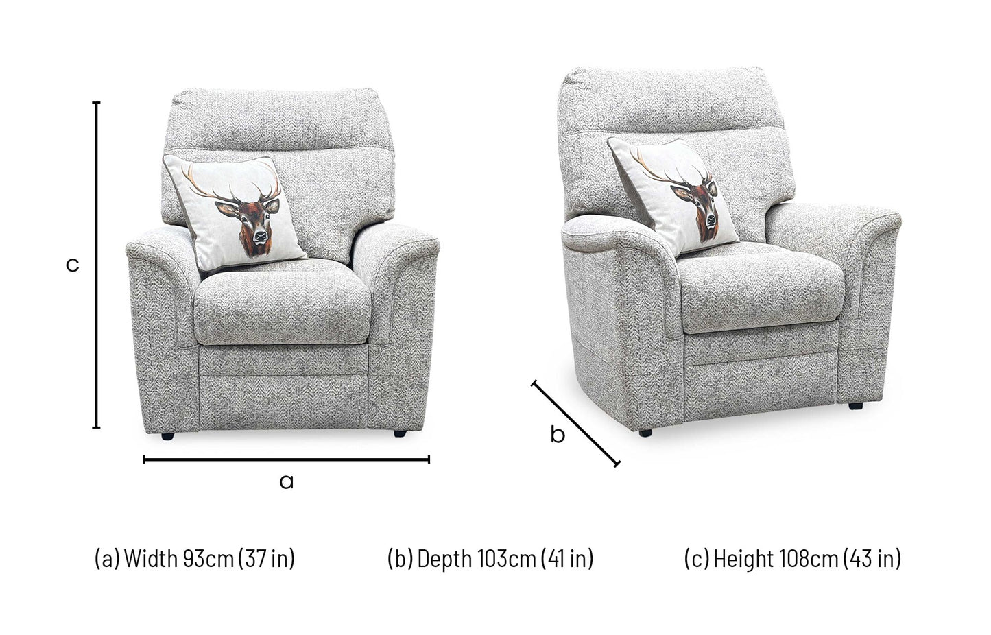 Parker Knoll ‘Hudson 23’ Ida Stone 006035-0055 Fabric Chair Set – Power Recliner Chair & Standard Armchair