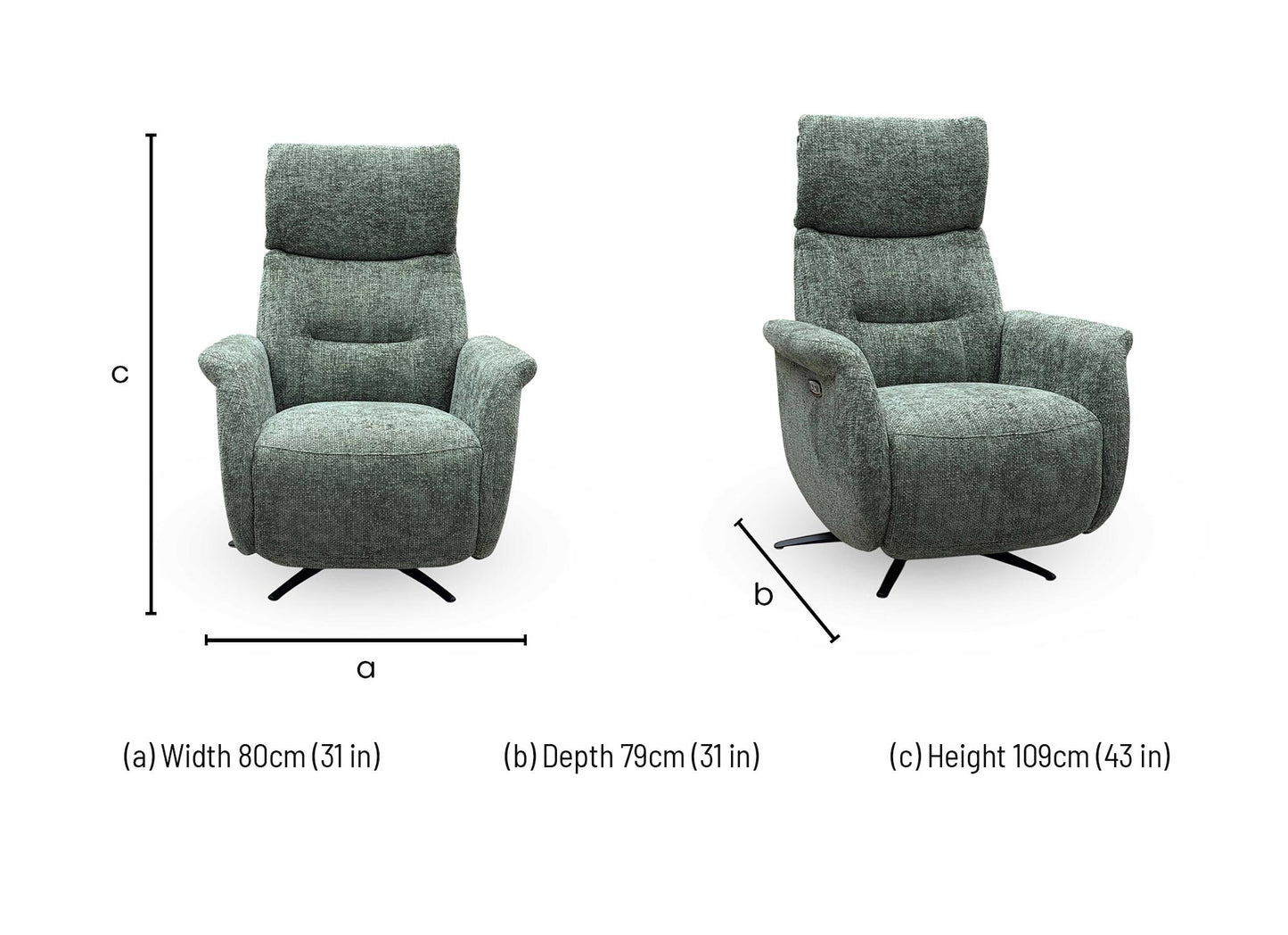 Designer Chair Collection ‘Dussledorf’ Fab-Coe-R801 Olive Green Fabric Power Recliner Swivel Chair