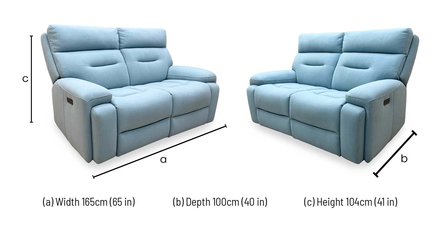 'Cinemax' Vv-0312 Velvet Blu Fabric 2 Seater Power Recliner Sofa with Power Headrests