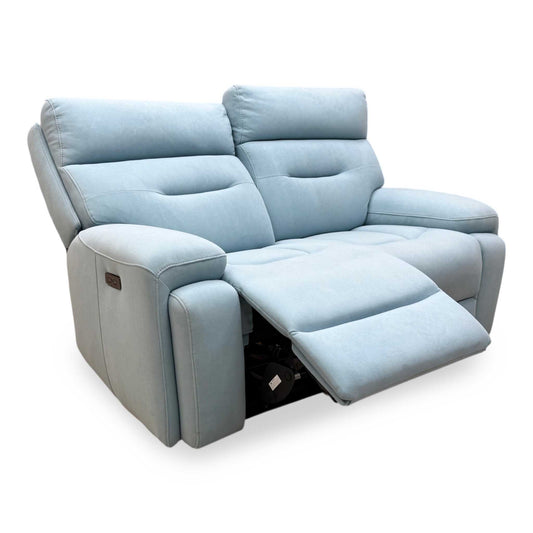 Full View ‘Cinemax’ contemporary 2-seater power recliner sofa with power headrests, beautifully tailored in luxurious VV-0312 Velvet Blu fabric upholstery.