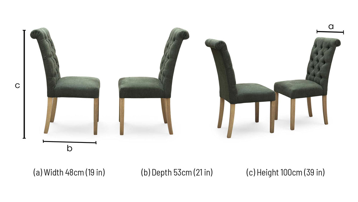 ‘Hamilton’ Forest Green Fabric Roll Back Button Back Pair of Dining Chairs Furniture Village