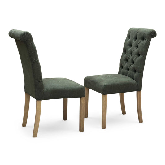 ‘Hamilton’ Forest Green Fabric Roll Back Button Back Pair of Dining Chairs Furniture Village