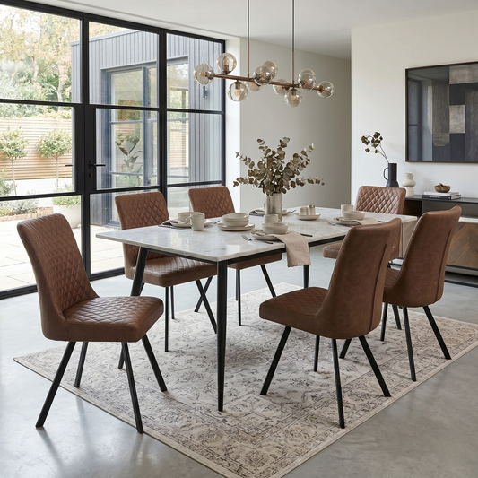 ‘Earth’ Tan Brown Faux Leather Set of 6 Dining Chairs