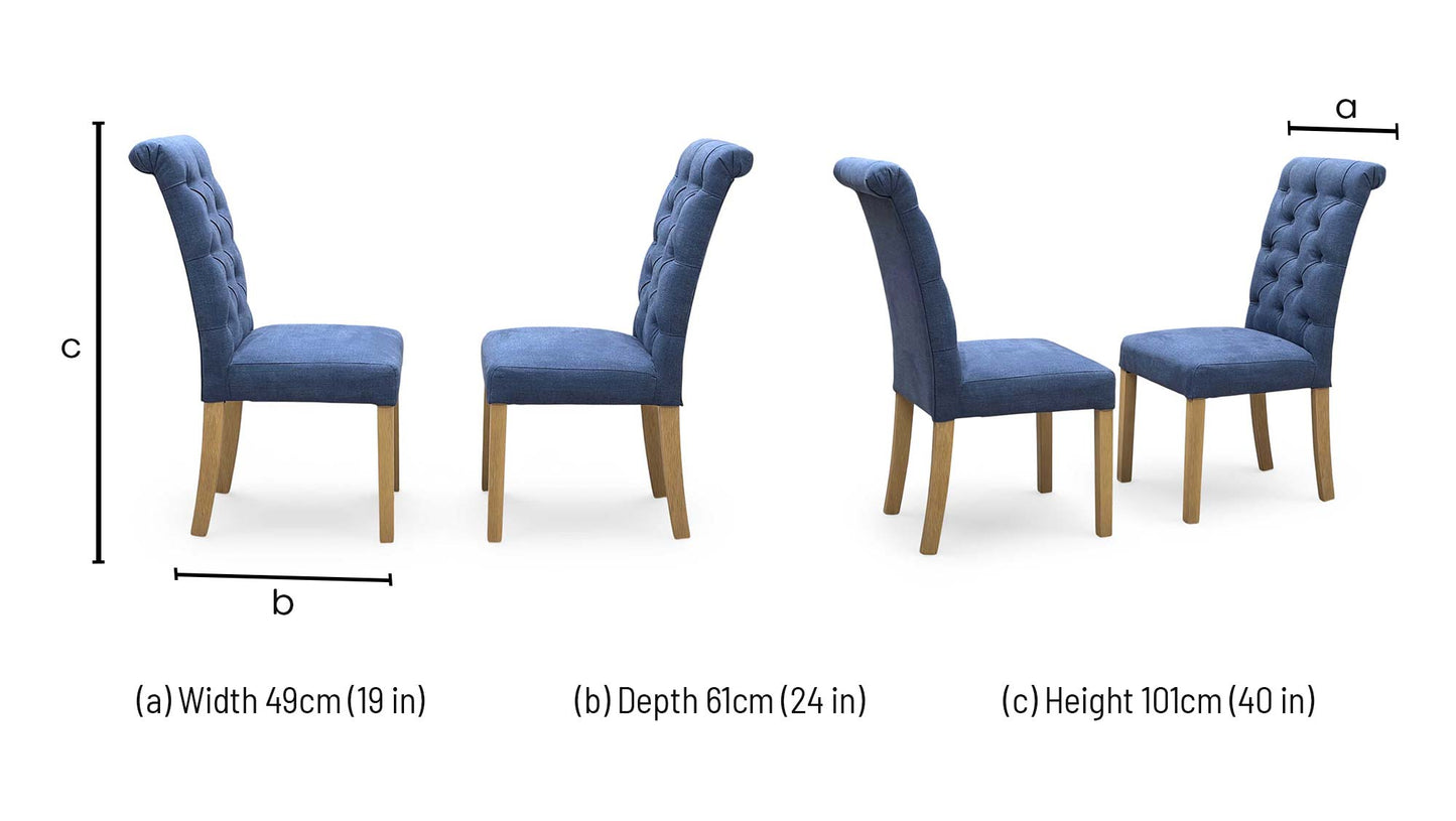 ‘Hamilton’ Dark Blue Fabric Roll Back Button Back Pair of Dining Chairs
