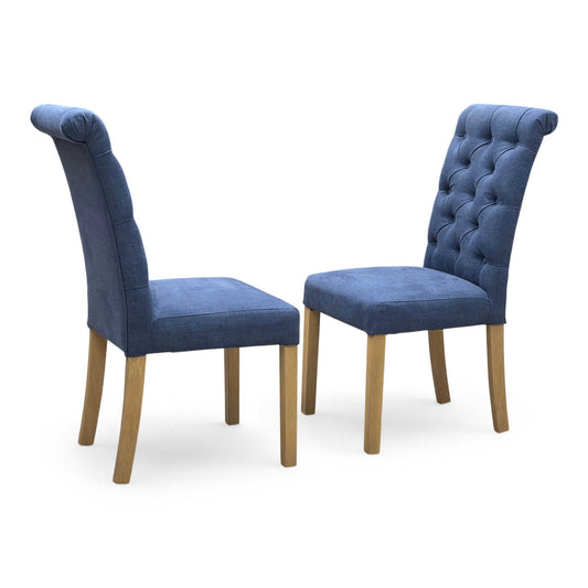 'Hamilton' Dark Blue Fabric Roll Back Button Back Pair of Dining Chairs