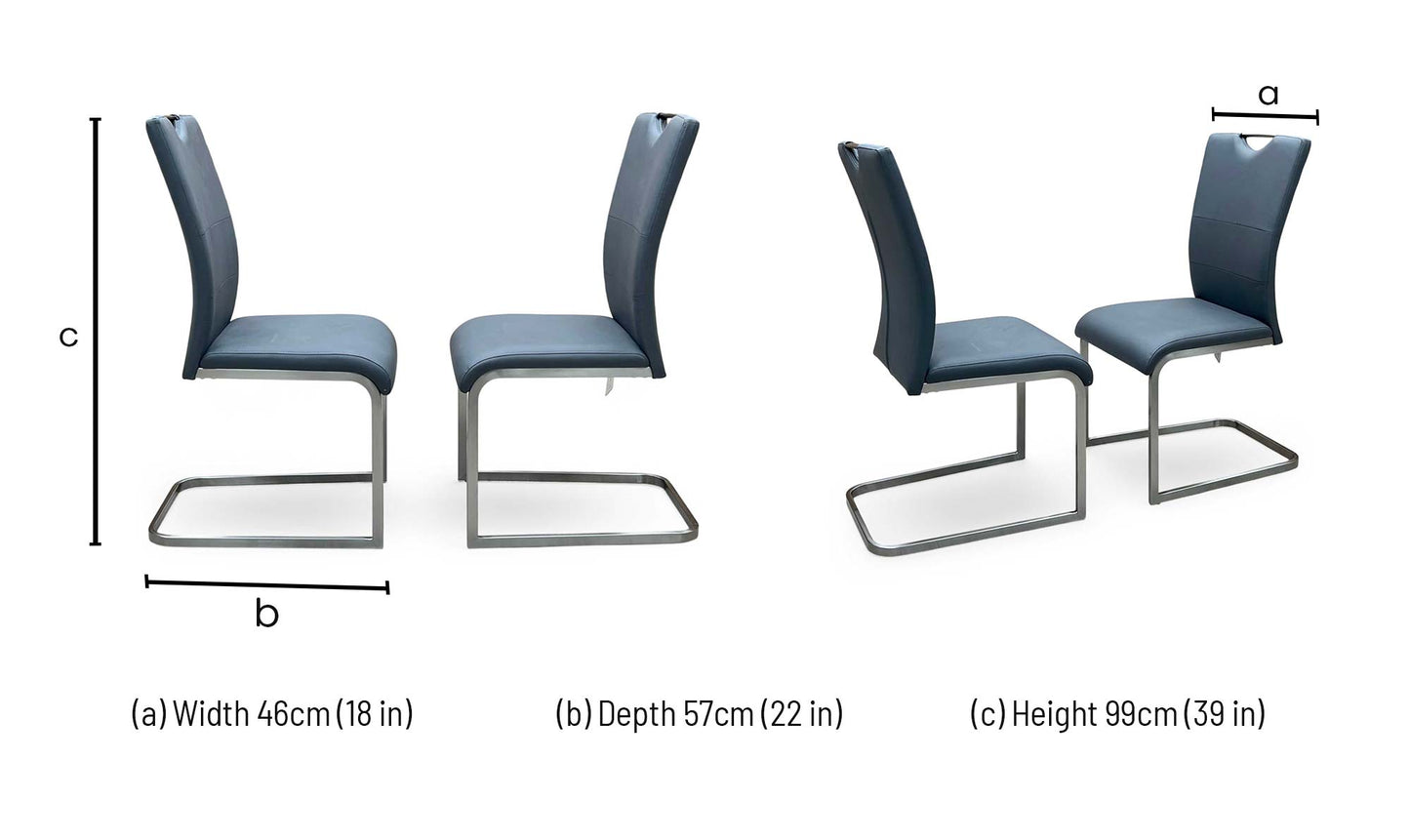 ‘Bianco’ Grey Faux Leather Cantilever Pair of Dining Chairs