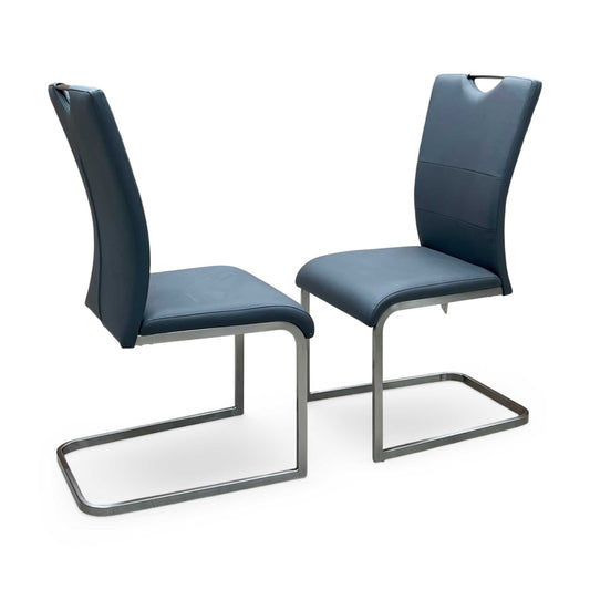 ‘Bianco’ Grey Faux Leather Cantilever Pair of Dining Chairs