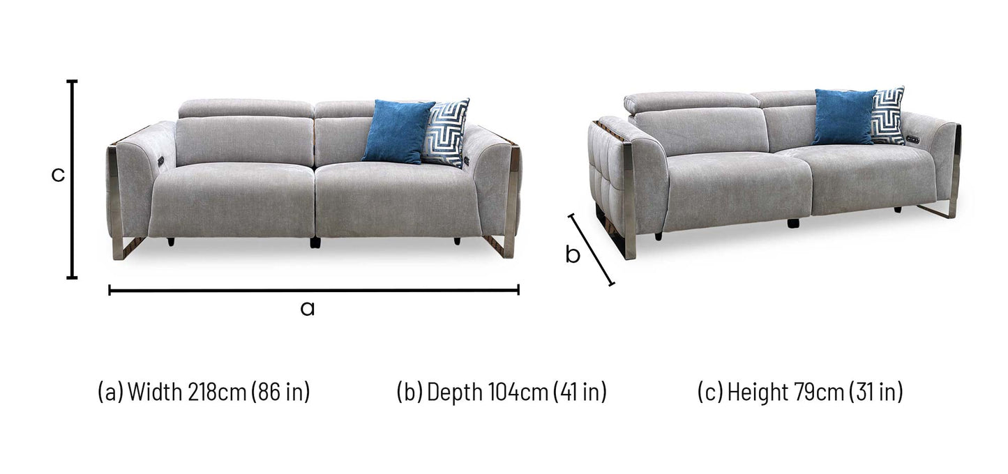 ‘Gisella’ Manhattan Nutmeg Fabric 3 Seater Power Recliner Sofa with Power Headrests