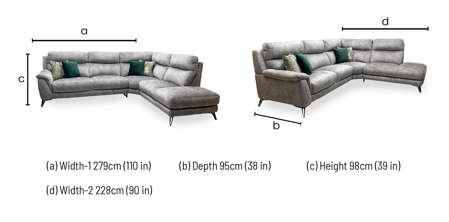 ‘Contempo’ Bfa-Bnn-R29 Mink Fabric 3 Seater Chaise End Sofa
