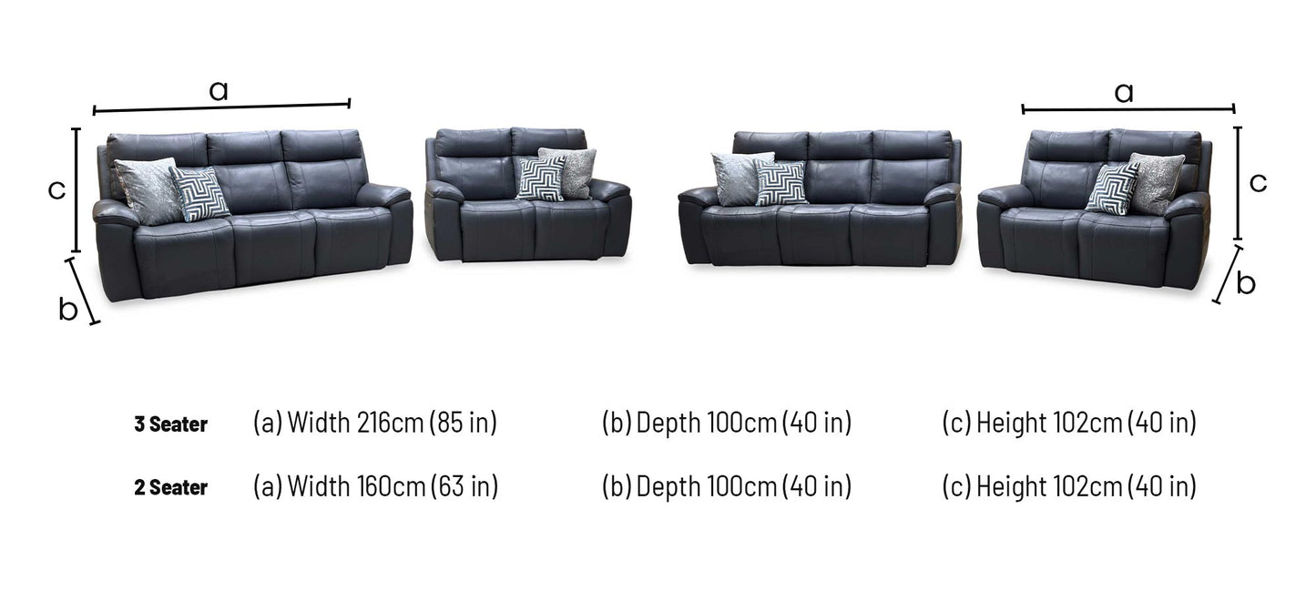 'Aero’ Navy Blue Cat-40_24 Leather 3 + 2 Power Recliner Sofa Set with Power Headrests
