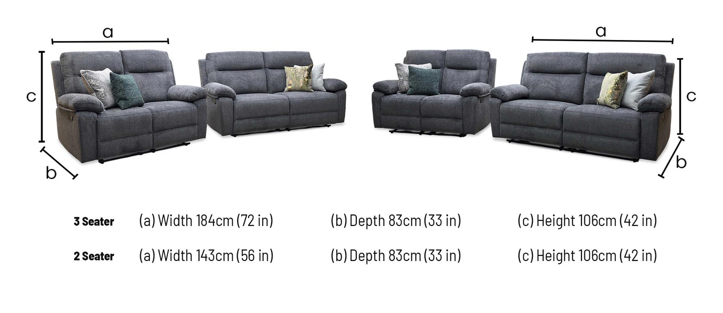 'Fenway' Charcoal Grey Woven Fabric Manual Recliner 3 + 2 Seater Sofa Set
