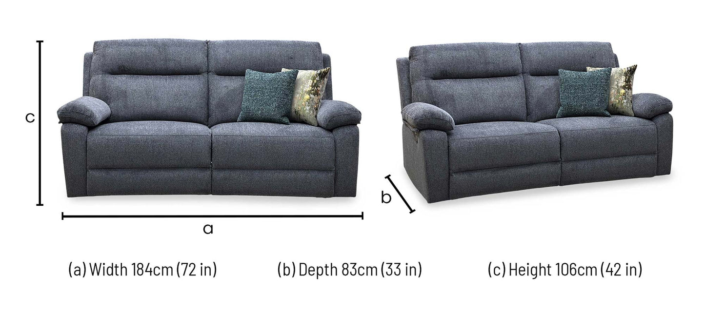 'Fenway' Charcoal Grey Woven Fabric Manual Recliner 3 Seater Sofa