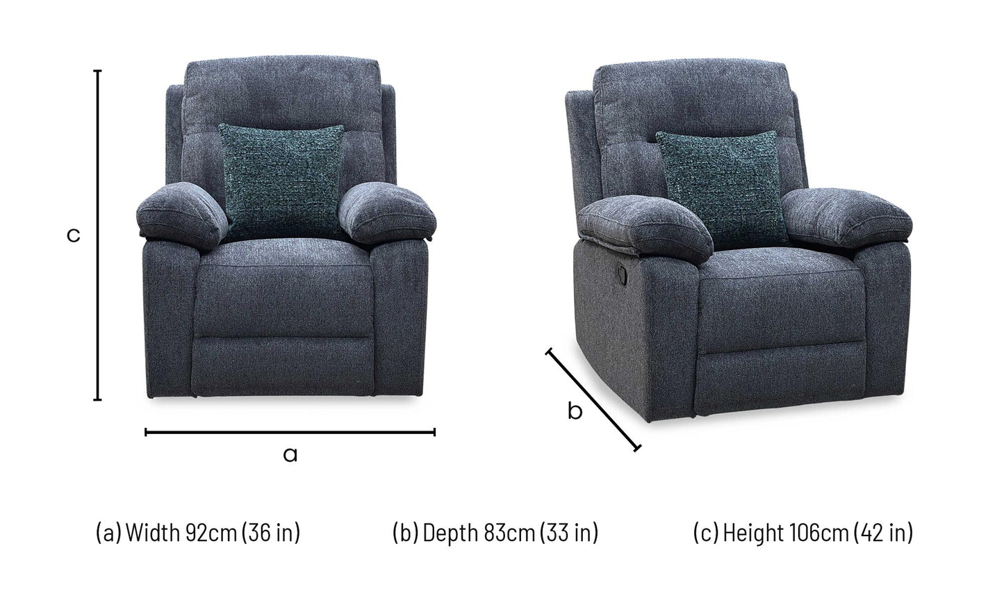 'Fenway' Charcoal Grey Woven Fabric Manual Recliner Armchair