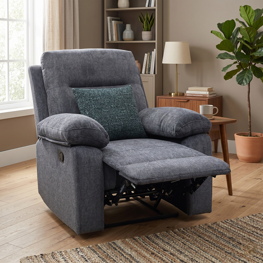 'Fenway' Charcoal Grey Woven Fabric Manual Recliner Armchair