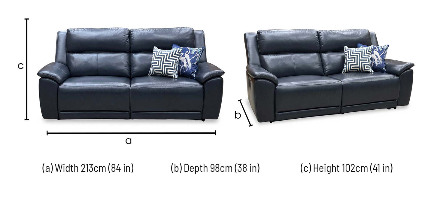 ‘Utah’ Natural Milled Navy Blue La-4828 Leather 3 Seater Power Recliner Sofa with Power Headrests and Power Lumbar