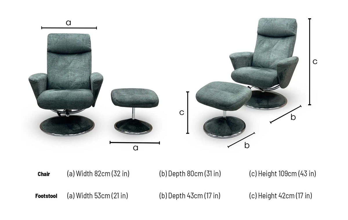 ‘Nice’ Moss Green Fabric Swivel Recliner Chair and Footstool - product photo 7