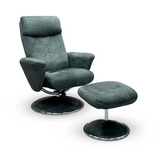 ‘Nice’ Moss Green Fabric Swivel Recliner Chair and Footstool