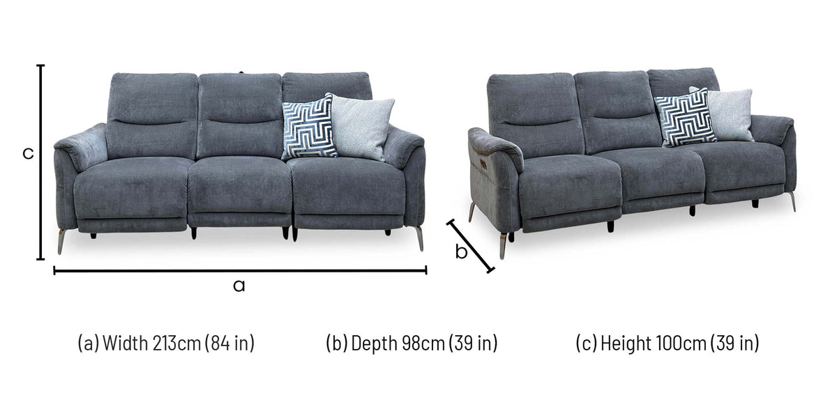 ‘Daytona’ Manhattan Charcoal Grey 58003 Fabric 3 Seater Power Recliner Sofa with Drop Down Cup Holder