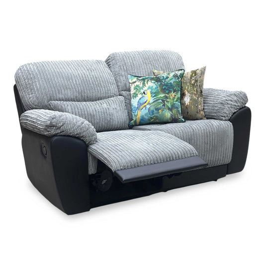 Full View ‘Sienna’ contemporary 2-seater recliner sofa, beautifully tailored in ultra-soft, thick Grey Jumbo Cord fabric.