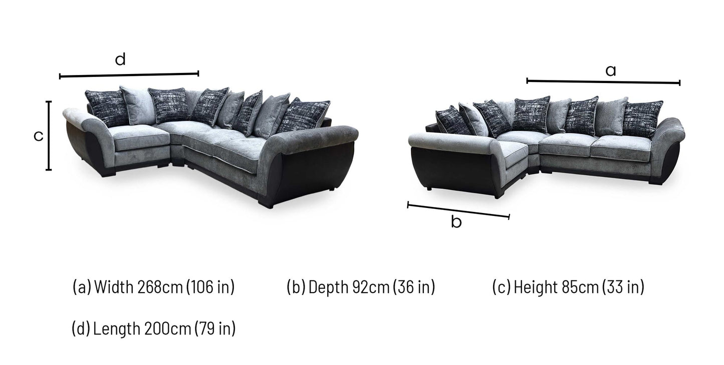 ‘Lana’ Grey Fabric Left Hand Facing Scatter Back Corner Sofa
