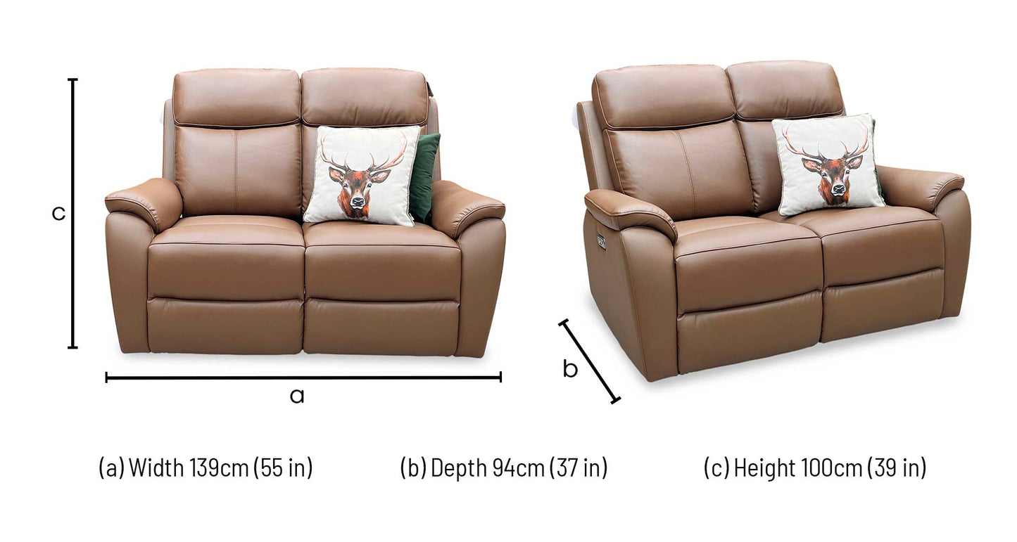 ‘Kingsmere’ Tan Brown Leather 2 Seater Power Recliner Sofa