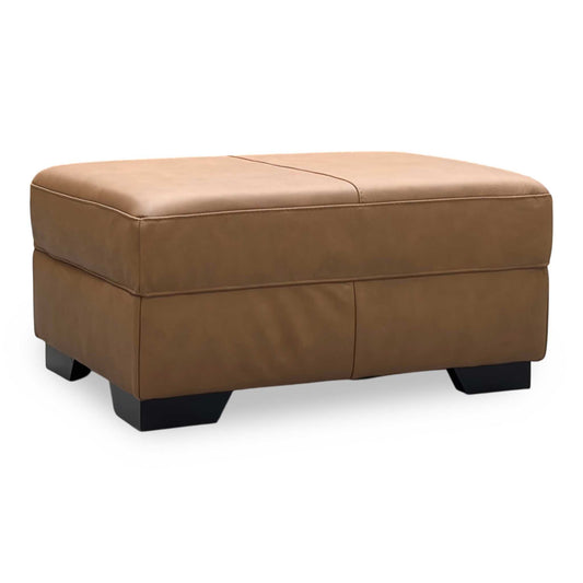 Full View ‘Hampshire’ contemporary footstool, beautifully upholstered in rich, warm Brown Italian Leather.